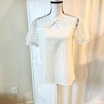 Luna Rae Women White Ivory Blouse Top Medium Puffy Short Sleeve Lace Key... - £10.13 GBP