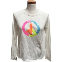 Lisa Todd Sweater Womens&#39;s White Rainbow Sequins Peace Out Sign Knit Top... - £36.57 GBP