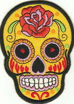 Yellow Sugar Skull Day of the Dead 3.5 Inch Aztec Embroidery Patch Iron ... - $19.95