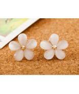 Mele Opal Plumeria Gold Plated Stud Earrings with Gold Center Bead - $16.45 CAD