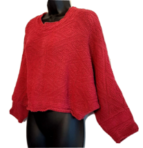 Jeans Wear Bat Wing Cropped Sweater VTG 80s size Large Wine Red 100% Cotton Knit - £15.50 GBP