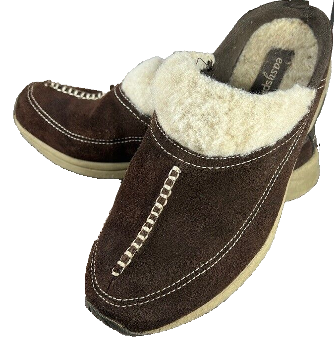 Primary image for Easy Spirit Estravelwind 8 M Slip On Clogs Mules Brown Suede Leather Sherpa