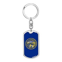 Nebraska State Flag Swivel Keychain Dog Tag Stainless Steel or 18k Gold - $44.50