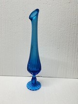 Vintage Fenton Colonial Thumbprint Colonial Blue Swung Glass Ribbed Vase 11.5” - £38.69 GBP