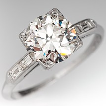 Art Deco 1.45Ct Round Simulated Diamond White Gold Quality Silver Vintage Ring - $72.58