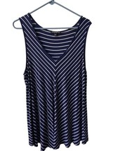 Cable &amp; Gauge Women Plus Size 1x Sleevess Navy Blue Stripe T Shirt  V Neck - £13.58 GBP
