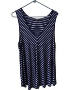 Cable &amp; Gauge Women Plus Size 1x Sleevess Navy Blue Stripe T Shirt  V Neck - £13.66 GBP