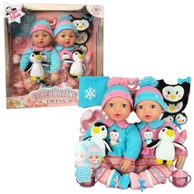 NEW Brass Key Celebrating Twins 15&quot; Tall Baby Dolls POLAR CUTIES 2 Doll+Penguin - £51.83 GBP