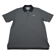 Under Armour Shirt Mens M Black Striped Polo Heat Gear Loose Fit Workout... - $18.69