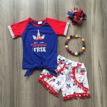 NEW Boutique Patriotic Unicorn Girls 4th of July Shorts Outfit Set - £6.77 GBP