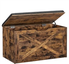 Shoe Bench, Barn-Door Style, Storage Chest Cabinet, Padded Storage Bench With - £89.47 GBP