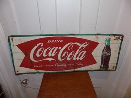 Vintage Drink Coca Cola Fishtail Metal Self Framed Sign - $252.45