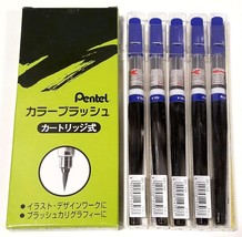 NEW Pentel Color Brush Art Pen 5-Pk BLUE Ink GFL-103 Nylon Tip Water Cal... - $9.40