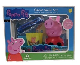 Peppa Pig Toothbrush and Toothbrush Holder Set 3-Piece Great Smile New - £10.07 GBP