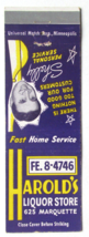 Harold&#39;s Liquor Store - Minnesota 20 Strike Matchbook Cover - £1.56 GBP
