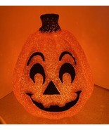 Halloween Melted Popcorn Jack O Lantern Light Up Pumpkin 9 1/4&quot; Rubber P... - $21.55