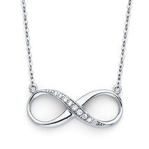 14K White Gold Infinity Cubic Zirconia Necklace - £171.31 GBP
