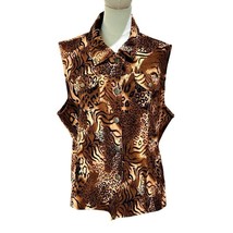 Southern Lady Vest Size 18W Plus Animal Print Stretch Brown Black Button Up - $7.74