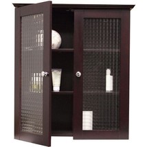 Espresso Wooden Medicine Cabinet Organizer Storage Glass Doors Bath Wall Mount - £180.61 GBP