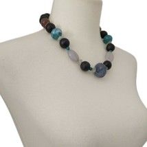 Chunky Beaded Necklace Bohemian Teal Aqua Southwest Gypsy Lightweight Western  - £13.33 GBP