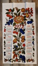 Vtg 100% Pure Linen Flowers &amp; Fruit 1972 Calendar Tea Towel 28.5 x 16.25&quot; Poland - £15.02 GBP