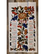 Vtg 100% Pure Linen Flowers &amp; Fruit 1972 Calendar Tea Towel 28.5 x 16.25... - £14.98 GBP
