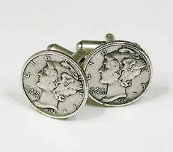 Vintage Winged Liberty Head Dime Cufflinks Coin Art Costume Jewelry Mercury - $29.70