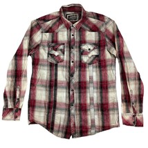 BKE Buckle Shirt Men’s Large Red Plaid Long Sleeve Black Pearl Snaps Wes... - £20.91 GBP
