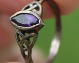 vintage antique STERLING SILVER &amp; AMETHYST ladies ring band .925 size 8 - $34.99