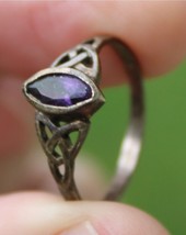 vintage antique STERLING SILVER &amp; AMETHYST ladies ring band .925 size 8 - £27.40 GBP