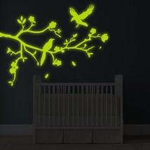 ( 71&quot; x 54&quot; ) Glowing Vinyl Wall Decal Tree Branch Falling Leafs Birds, Flowers/ - £180.59 GBP