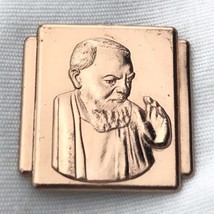 Pray For Us Medal Saint or Pope Copper Tone Square Vintage Pin Brooch Catholic - £7.82 GBP