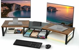 Dual Monitor Stand Riser, Desk Organizer With Drawer, Office Desk, Rusti... - $630.20 MXN