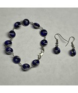 Sterling Silver Evil Eye Good Luck Glass  Bracelet 925 And Earrings Set - $55.17