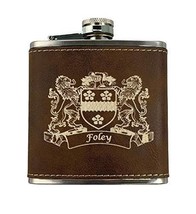 Foley Irish Coat of Arms Leather Flask - Rustic Brown - £19.71 GBP