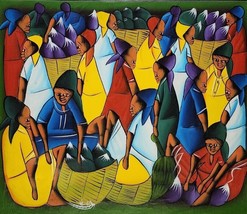 Signed Original Vintage &amp; Rare Marketplace Haitian Painting by HAITI - £389.37 GBP