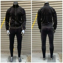 Men&#39;s Black Fitted Fashion Velour Full Zip Tracksuit - £117.25 GBP