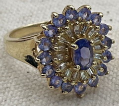 14K Yellow Gold Iolite Purple Cluster Ring Size 6-1/4 With Diamonds - £227.77 GBP