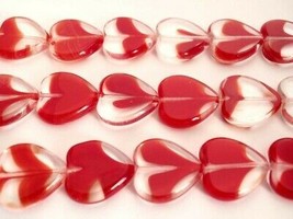 10  15 x 15 mm Czech Glass Window Heart Beads: Ruby/Crystal - £4.24 GBP