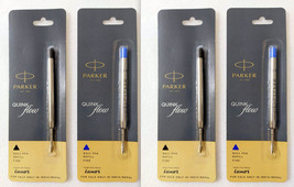 2 Blue + 2 Black Parker Quink Flow Ball Point Pen Refills BallPen Fine New - £8.90 GBP