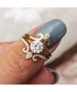 1.50ct Redondo Real Moissanita Compromiso Anillo Trío Set 14k Oro Amaril... - €98,49 EUR