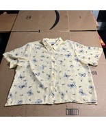 Bon Worth Yellow floral butterflies print button down short sleeve top L... - $12.87