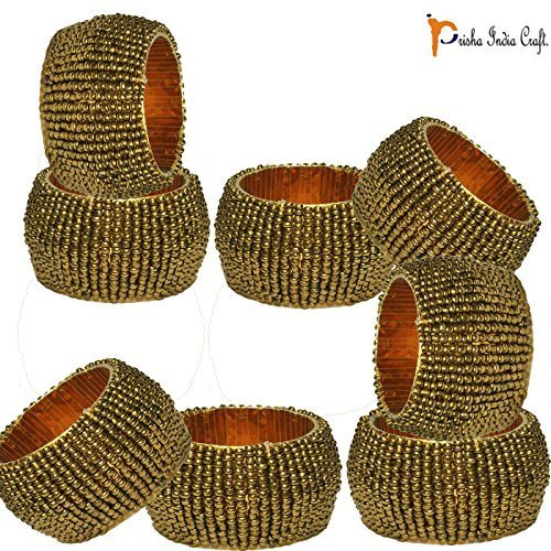 Prisha India Craft Beaded Napkin Rings Set of 8 dark gold - 1.5 Inch in Size-Per - $24.85