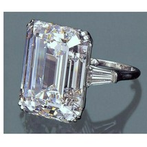 Sterling Silver Emerald &amp; Baguette Cut Lab Created 3-Stone Engagement Ring - £74.55 GBP