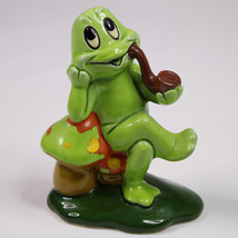 Vintage Lefton #H371 Ceramic Frog Sitting On Mushroom And Smoking Pipe Figurine  - £15.97 GBP