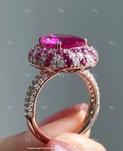 4.50Ct Oval Simulated Pink Sapphire Halo Engagement Ring 14K Rose Gold Plated - £45.02 GBP