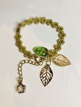 Fall Beaded Golden Bracelet Yellow Green Gold Heart Clasp Zirconia Charm NEW - £12.50 GBP