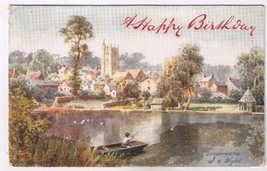 Greetings Postcard Happy Birthday Carisbrooke UK Fishing On Lake Beaded Grass - £3.88 GBP
