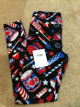 LulaRoe Leggings OS 2019 All American Summer July 4th Fireworks Black Ba... - $19.99
