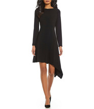 Adrianna Papell Black Long Sleeve Jersey Matte Asymmetrical Hemline Dres... - £67.67 GBP